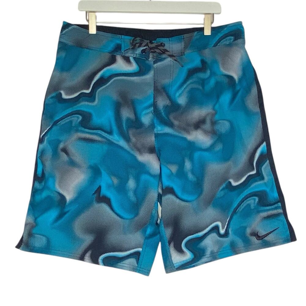 Nike Board Shorts Swim Trunks Blue Marble Tie Dye Sz XL Surf Beach Y2K Vaporwave